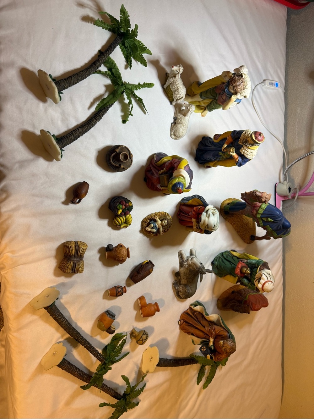 Hand-Painted Nativity Set with Palm Trees - Multi Color-27 pieces